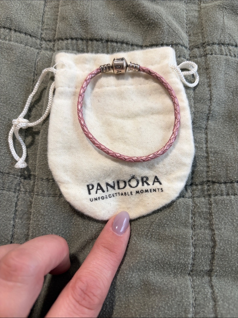 Pandora Mauve Pink Braided Leather Bracelet with Silver Clasp